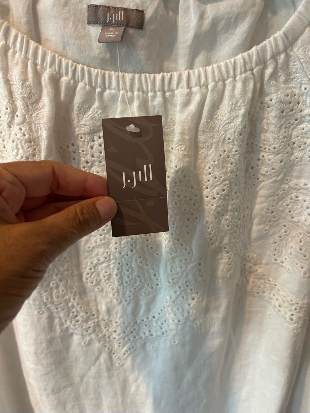 J. Jill White Eyelet Linen-Blend Tunic Dress Embroidered Short Sleeve XL - Picture 5 of 13